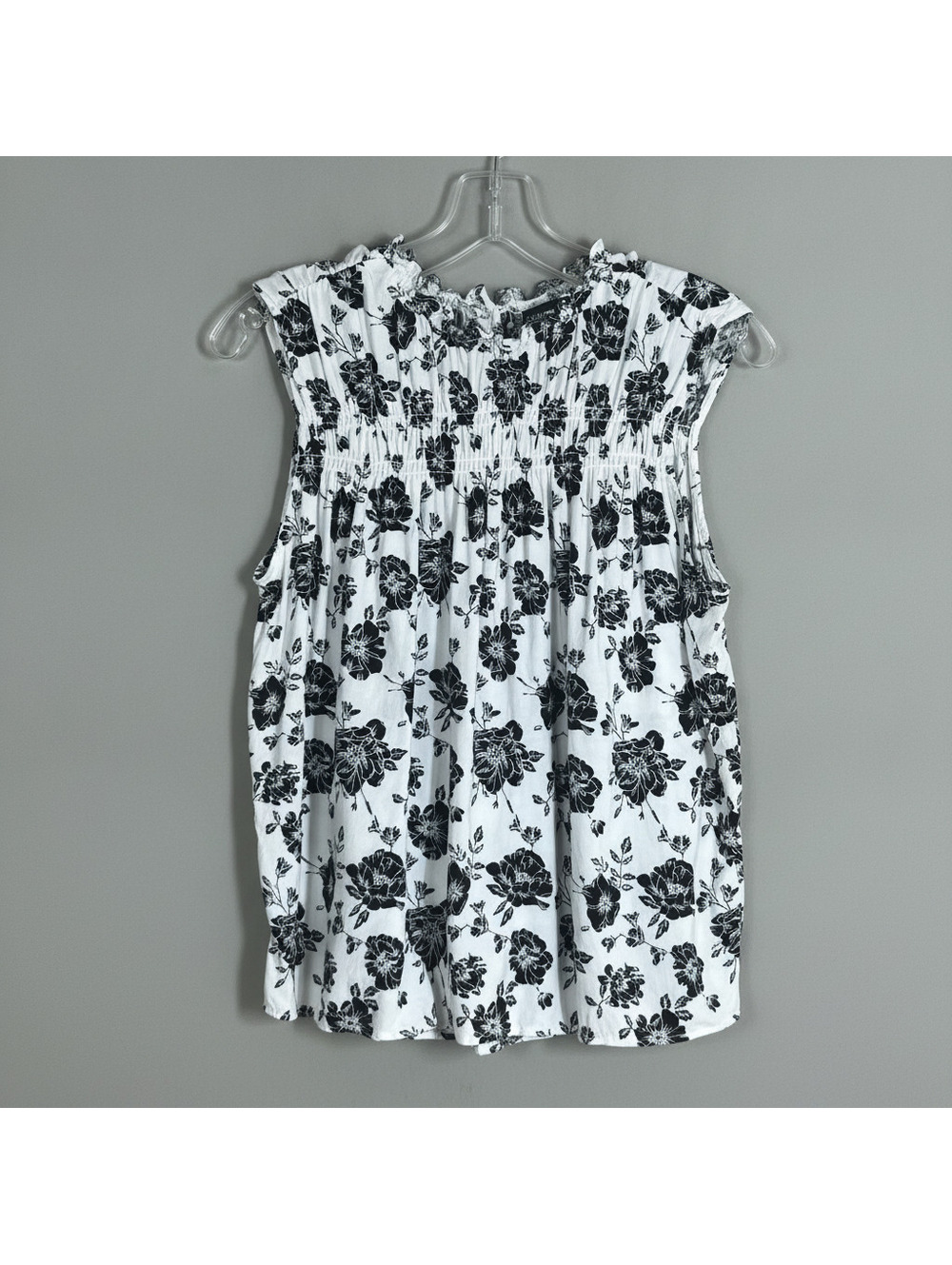 Catherine Malandrino Black White Floral Printed Sleeveless Knit Top Y2K Large